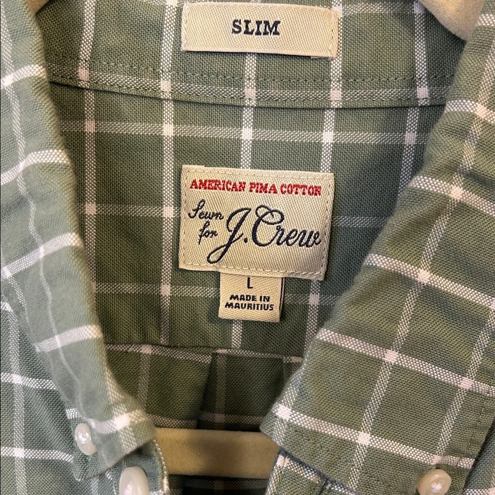 J. Crew Green Windowpane Button Down Shirt